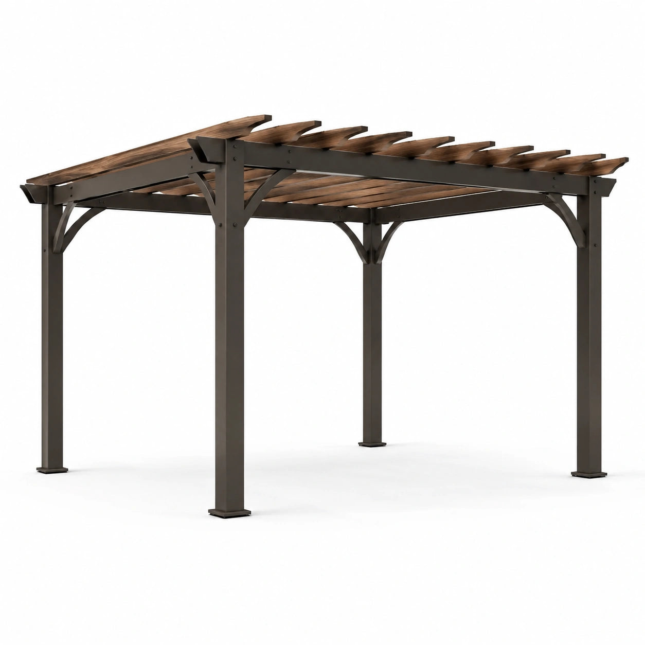 Pergola da Esterno in Metallo e Legno Marrone 3x3 m