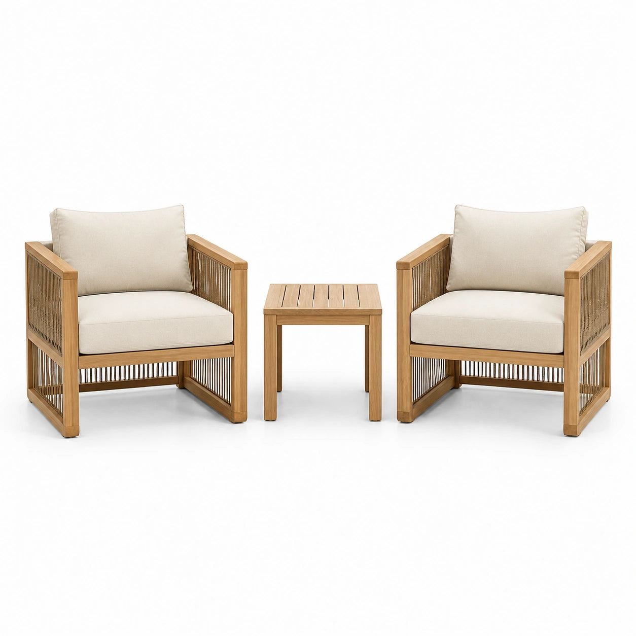 Set da giardino in legno con poltrone e tavolino beige