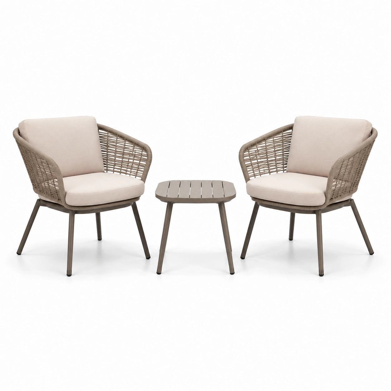 Set da giardino con 2 poltrone in tessuto e polyrattan e tavolino in alluminio