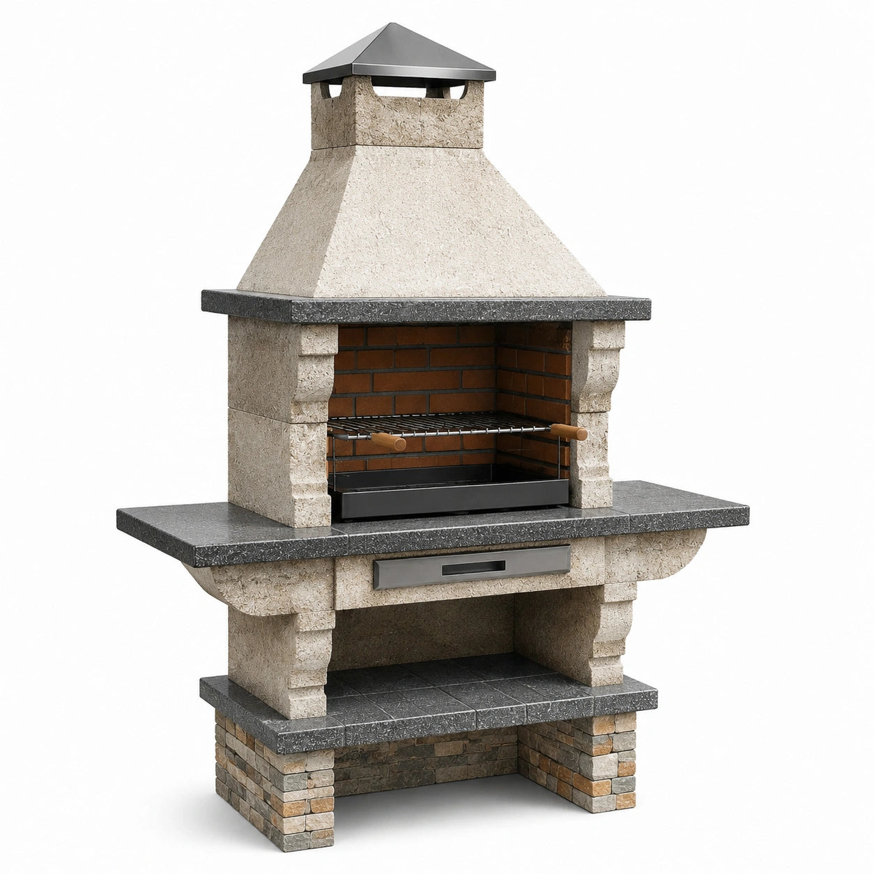 Barbecue in muratura con pietra e mattoni 100x65x210 cm