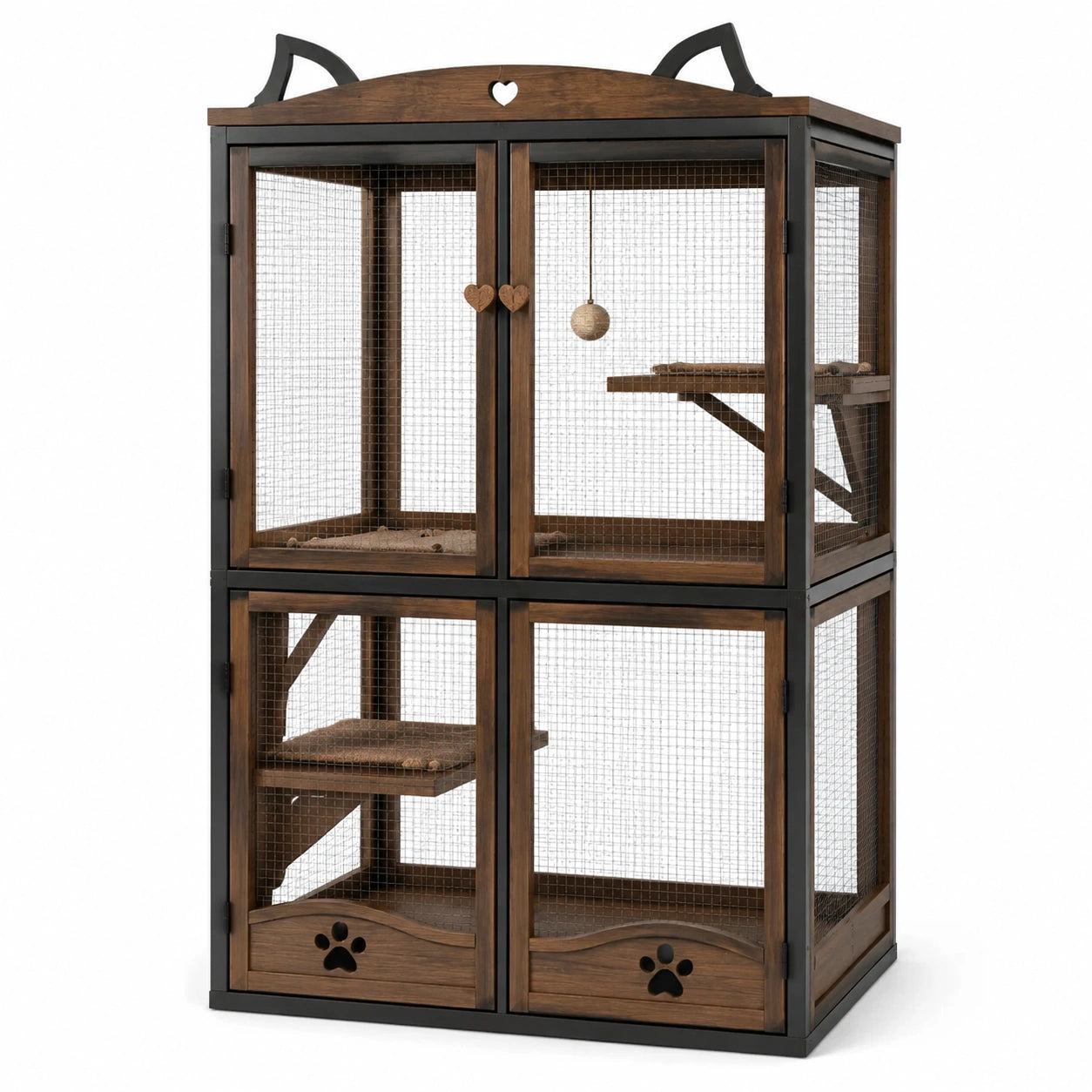 Gabbia per gatti in legno e metallo con rete 110x75x182 cm