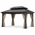 Gazebo in Acciaio con Tetto in Metallo e Tende in Poliestere