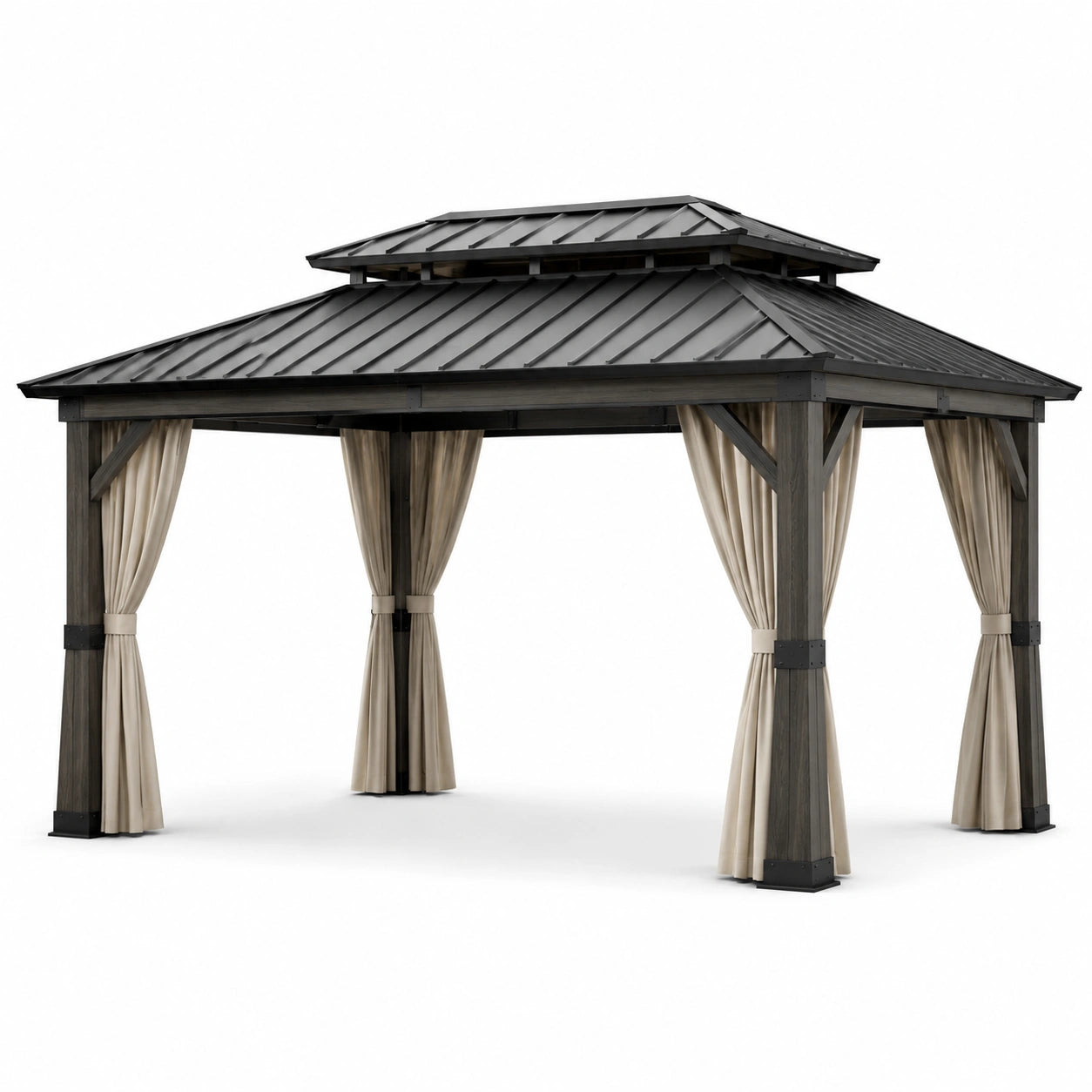 Gazebo in Acciaio con Tetto in Metallo e Tende in Poliestere